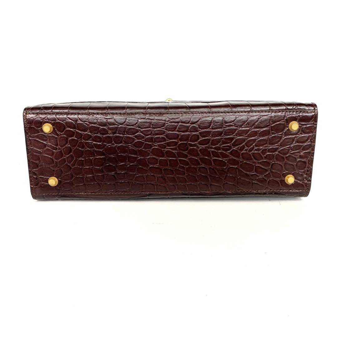 美品！J&R クロコダイル型押しハンドバッグ (南京錠付) ブラウン