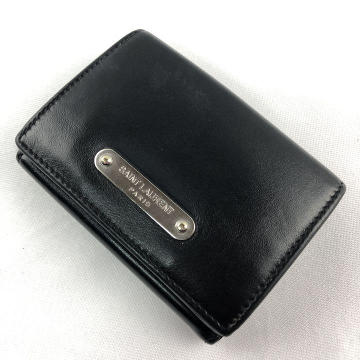 大人気格安 最高級 SAINT LAURENT 三つ折り財布 ID ロゴプレート レザー 黒 y3LzZ-m99675676921 NEW