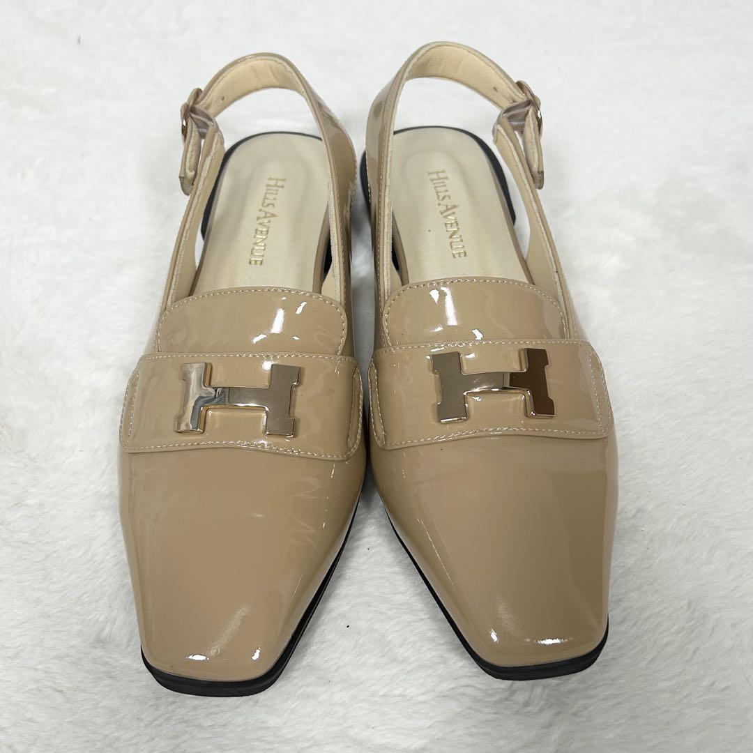 極美品❗️HILLS AVENUE スクエアトゥ　バックストラップパンプス　Hロゴ