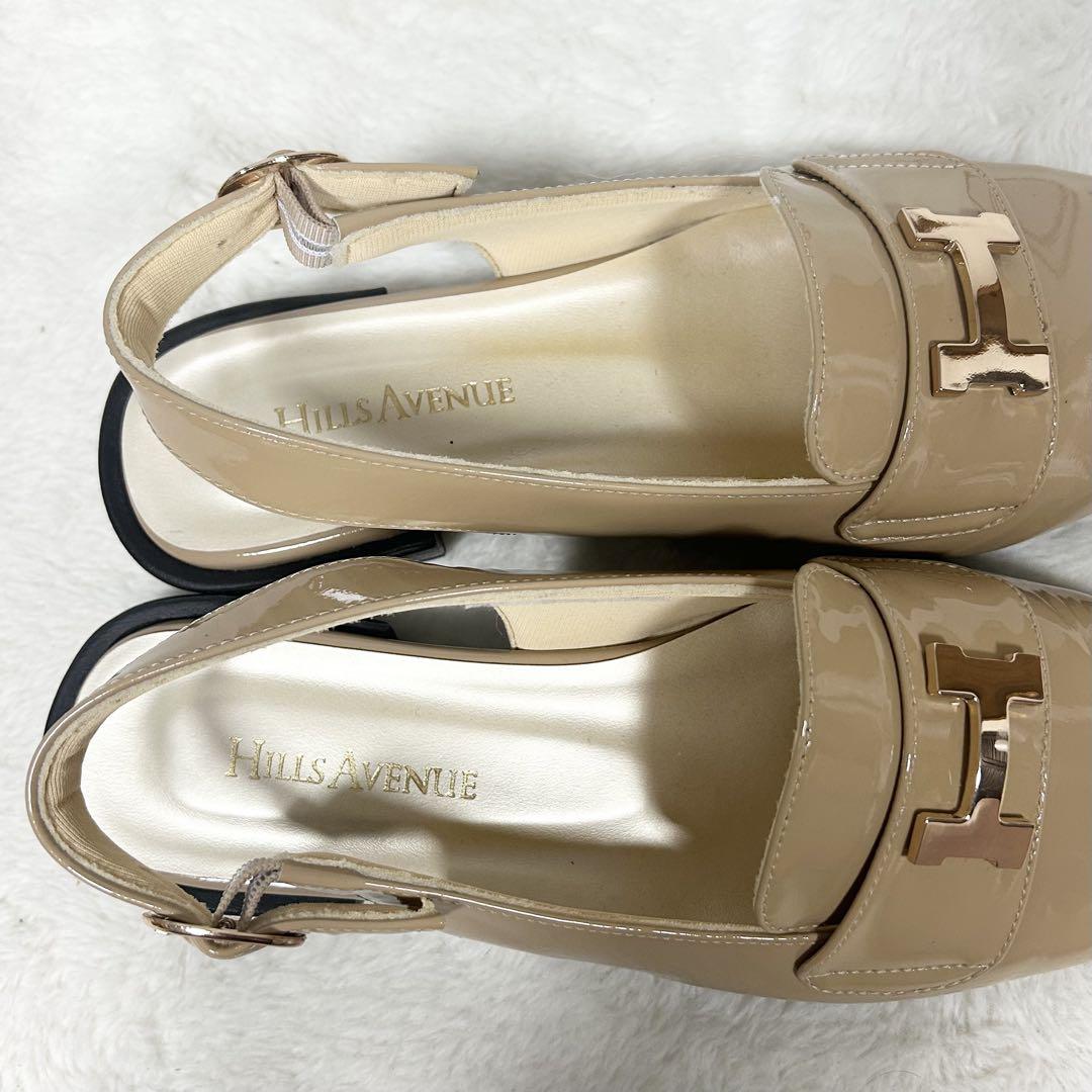 極美品❗️HILLS AVENUE スクエアトゥ　バックストラップパンプス　Hロゴ