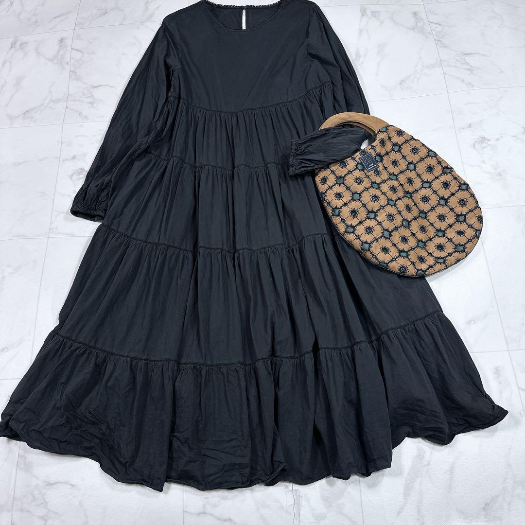 スローブイエナ コットンシルクティアードワンピース 長袖ロングワンピース　黒 mdprevattcaulkingandwaterproofing.com