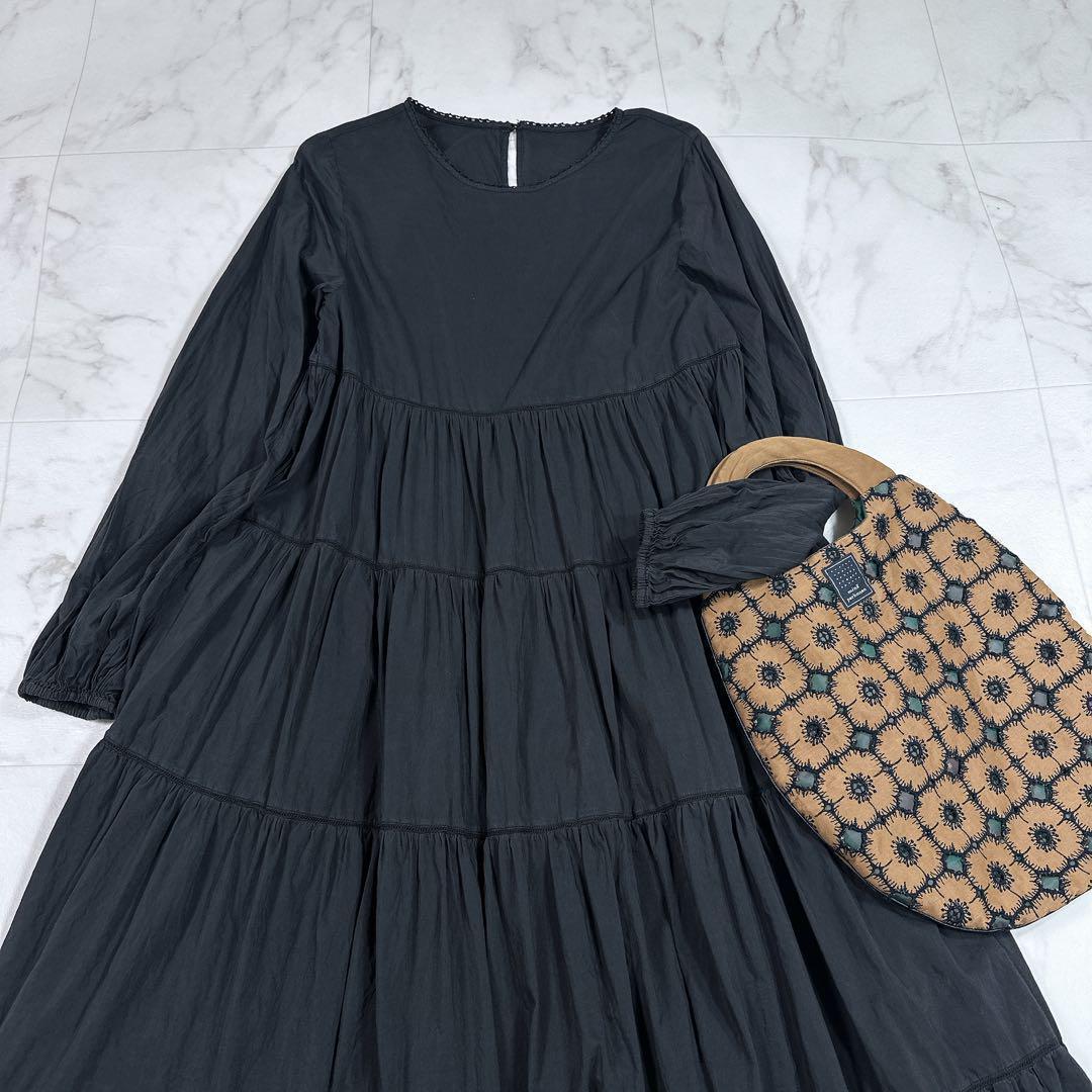 スローブイエナ コットンシルクティアードワンピース 長袖ロングワンピース　黒 mdprevattcaulkingandwaterproofing.com