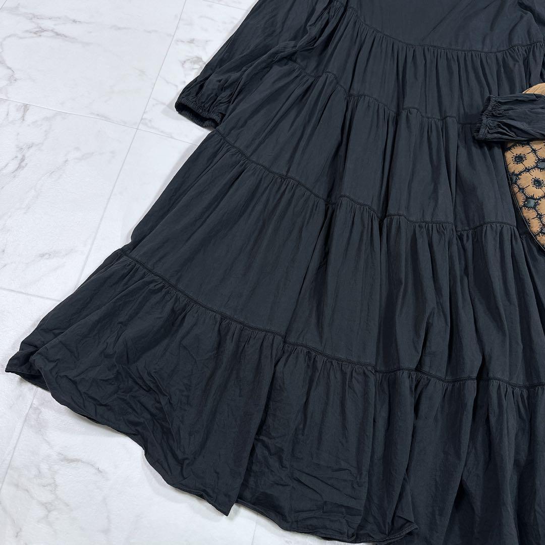 スローブイエナ コットンシルクティアードワンピース 長袖ロングワンピース　黒 mdprevattcaulkingandwaterproofing.com