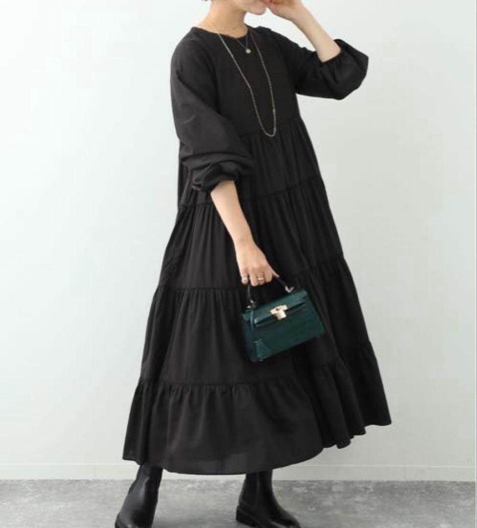 スローブイエナ コットンシルクティアードワンピース 長袖ロングワンピース　黒 mdprevattcaulkingandwaterproofing.com