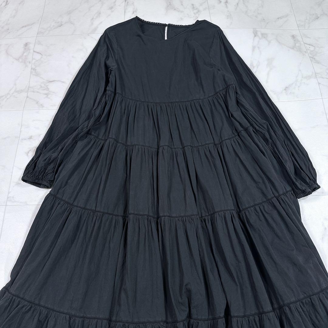 スローブイエナ コットンシルクティアードワンピース 長袖ロングワンピース　黒 mdprevattcaulkingandwaterproofing.com