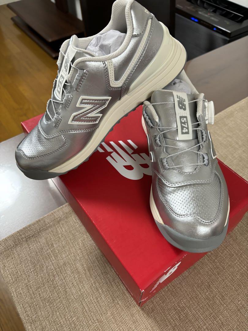 New Balance 574 シルバー ゴルフシューズ