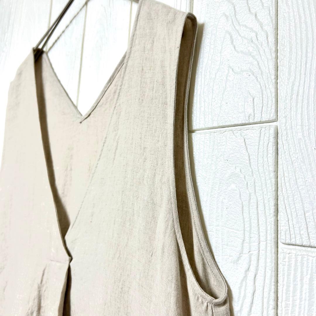 未使用タグ付き LUXEリネンワッシャー Vネックノースリーブワンピース