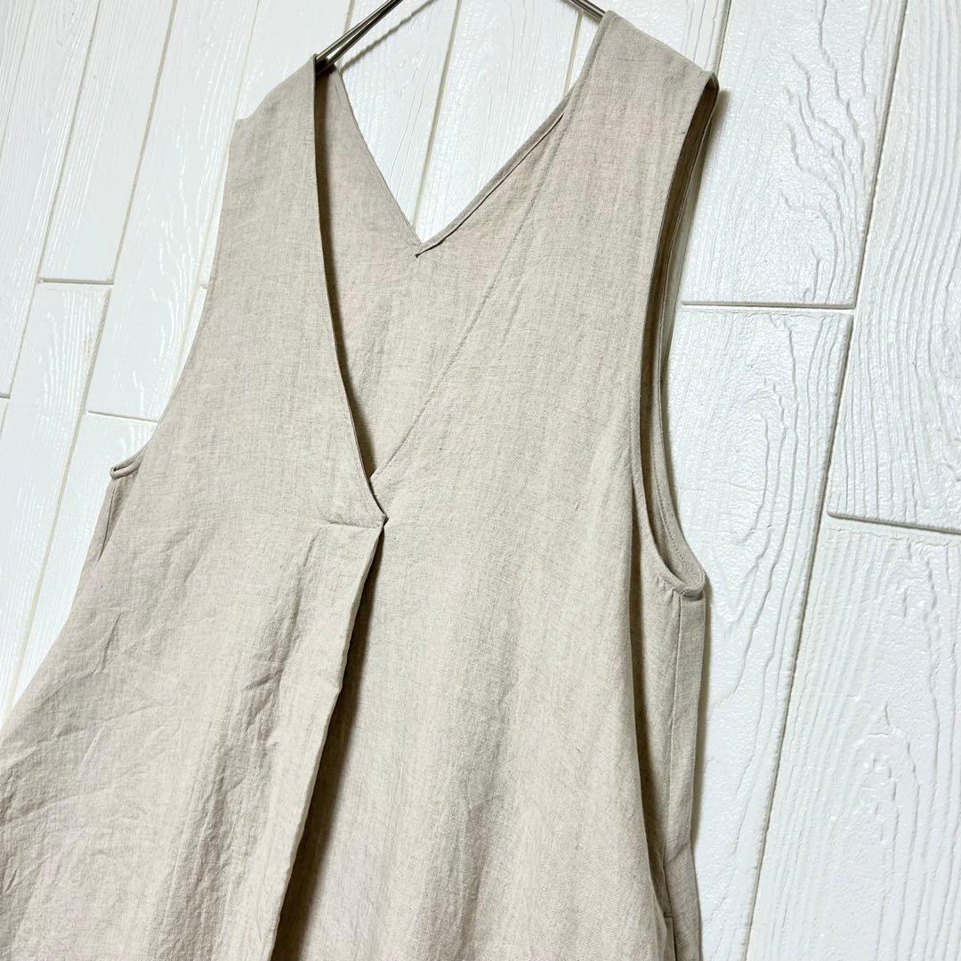 未使用タグ付き LUXEリネンワッシャー Vネックノースリーブワンピース