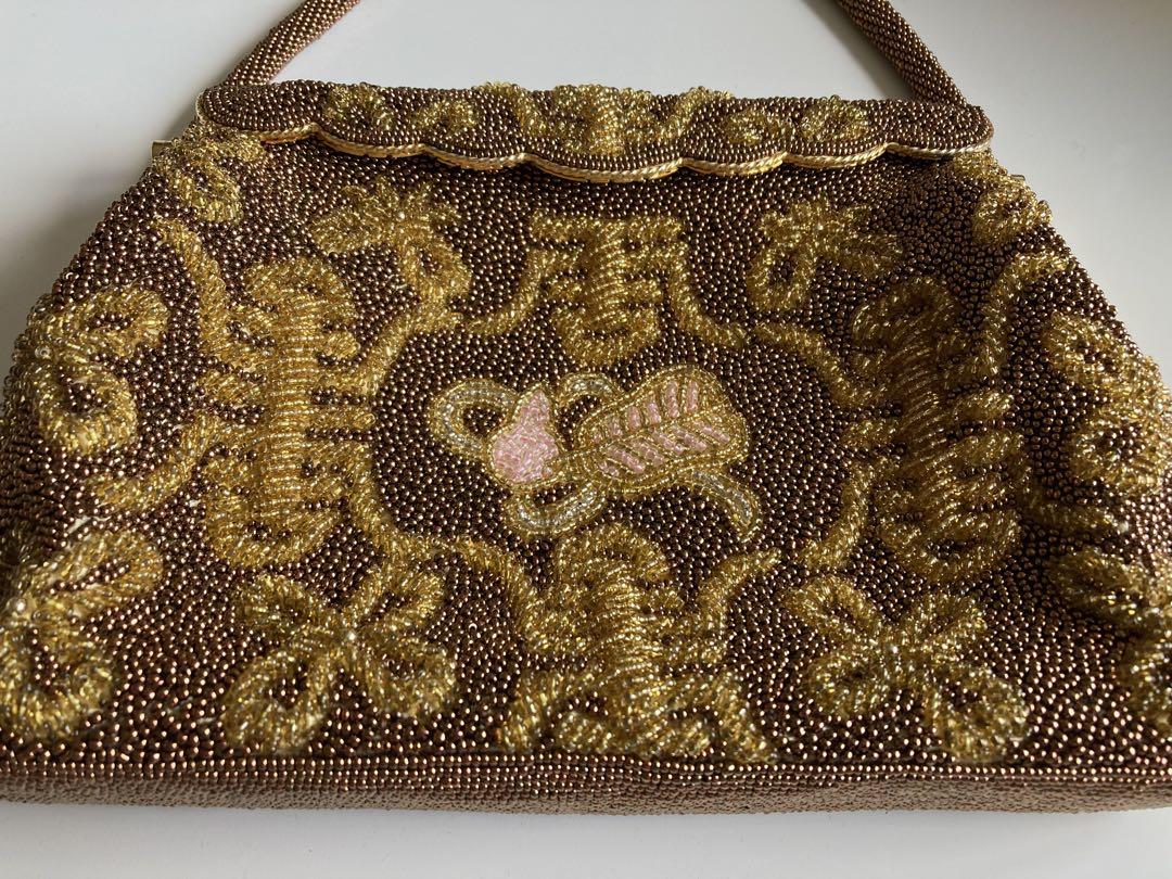 口コミ・レビュー評価が高いおすすめ人気商品の通販 ビーズ刺繍ハンドバッグ /ブラウンゴールド メルカリ - アンティーク バッグ
