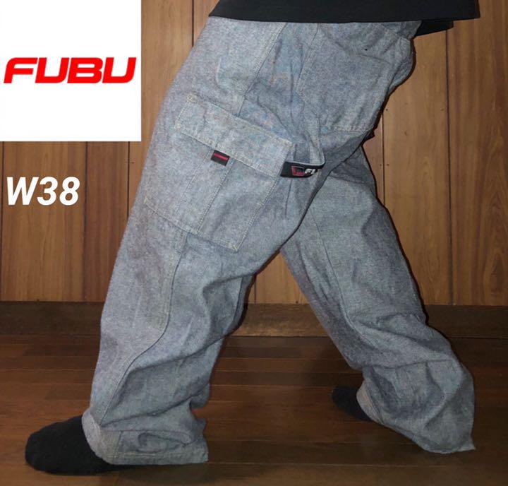 41%割引3XL(4L)セール特価 激レア FUBU フブ W38 デニム 極太 90s 1年間保証付 90s B2798 極太バギーデニムパンツW38古着 ステッチ刺繍 FUBUフブ デニム/ジーンズ
