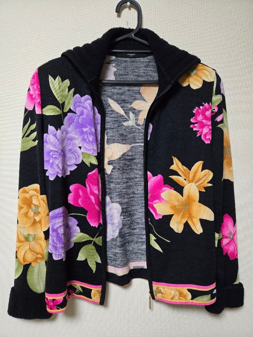 LEONARD レオナール フラワープリント ジップカーディガンM LEONARD