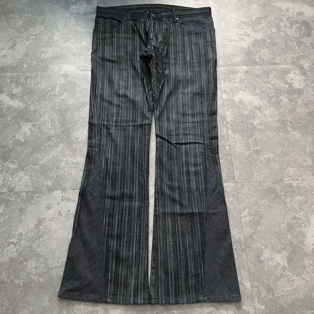00s gimmick stripe flared pants Y2K 立体裁断