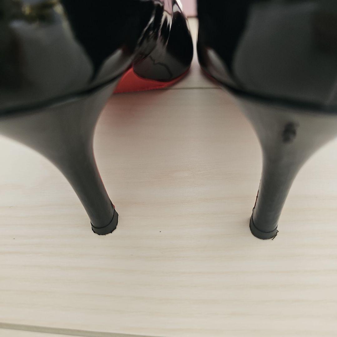 DIANA 黒エナメル ポインテッドトゥ ハイヒール レッドソール