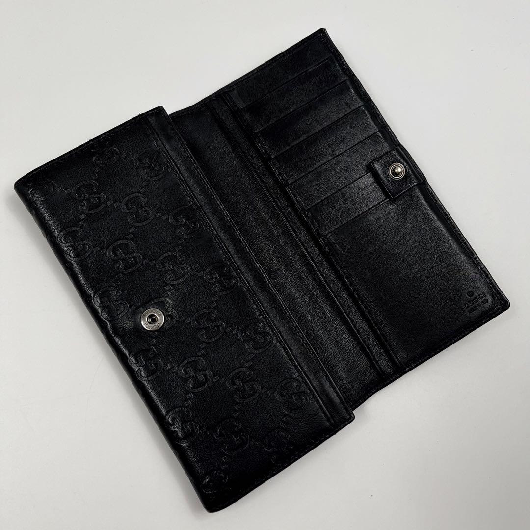 ✨希少✨ GUCCI 長財布 シマ GG レザー ブラック ロゴプレート