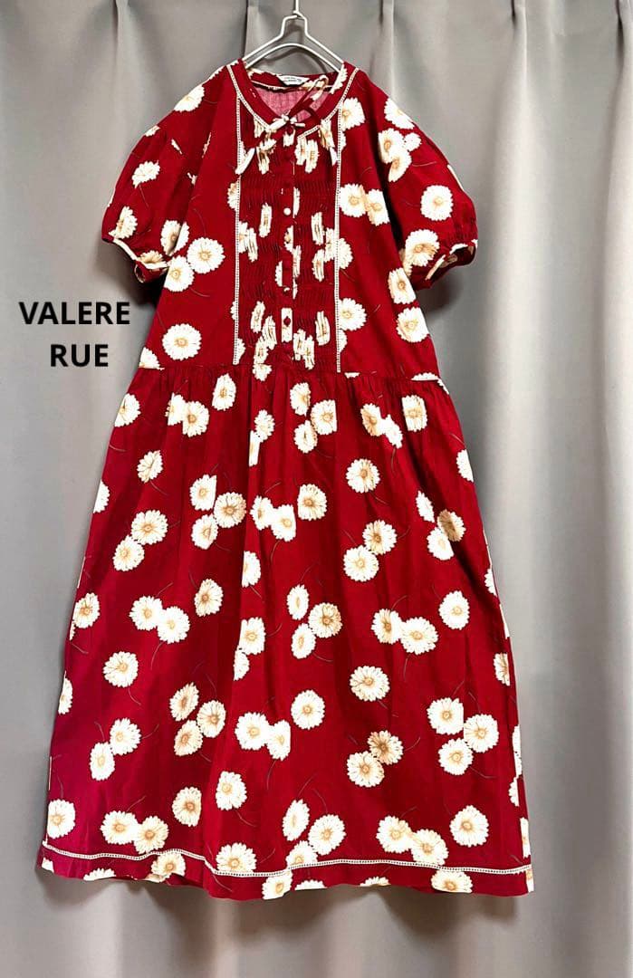 VALERE RUE 花柄フレアロングワンピース ボリュームスリーブ 総柄