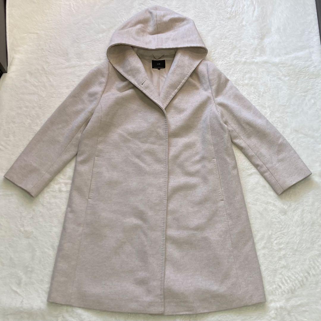 ✨極美品✨ 23区 アンゴラ混 2XL　フーデッドコート　ライトベージュ
