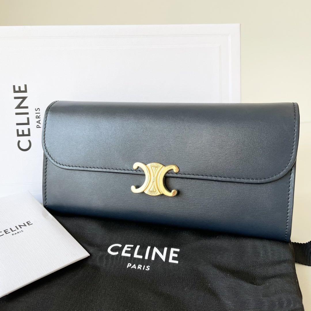 【ほぼ新品・箱付き】CELINE 長財布 ラージウォレット トリオンフ ネイビー