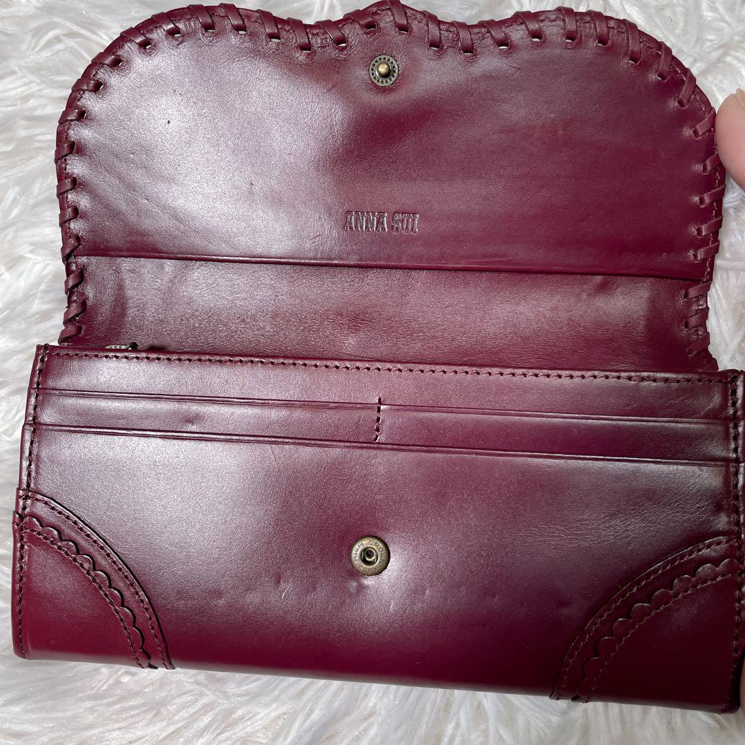 未使用　ANNA SUI アナスイ　がま口　長財布　レッド　レザー