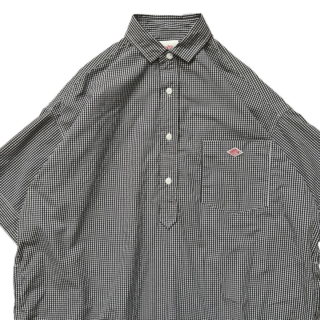 DANTON 白黒ギンガムチェック柄　半袖シャツ　36 DANTON コットン 半袖シャツチェックワンピース ギンガム