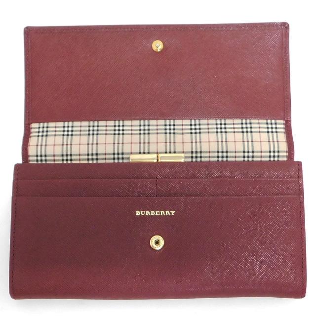 Burberry バーバリー 二つ折り長財布 レザー ボルドー系