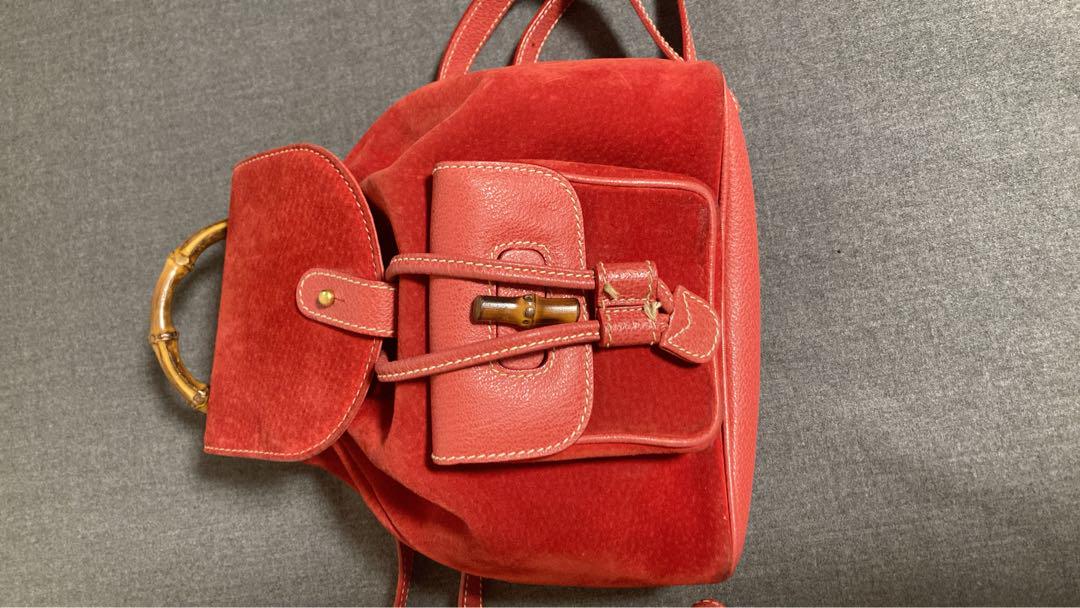おすすめ GUCCI 赤 保存袋付き リュック レザー スウェード バッグ