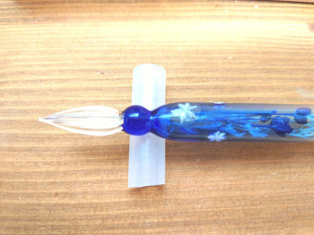 ガラスペン  ドライフラワー 六花 ブルー 青