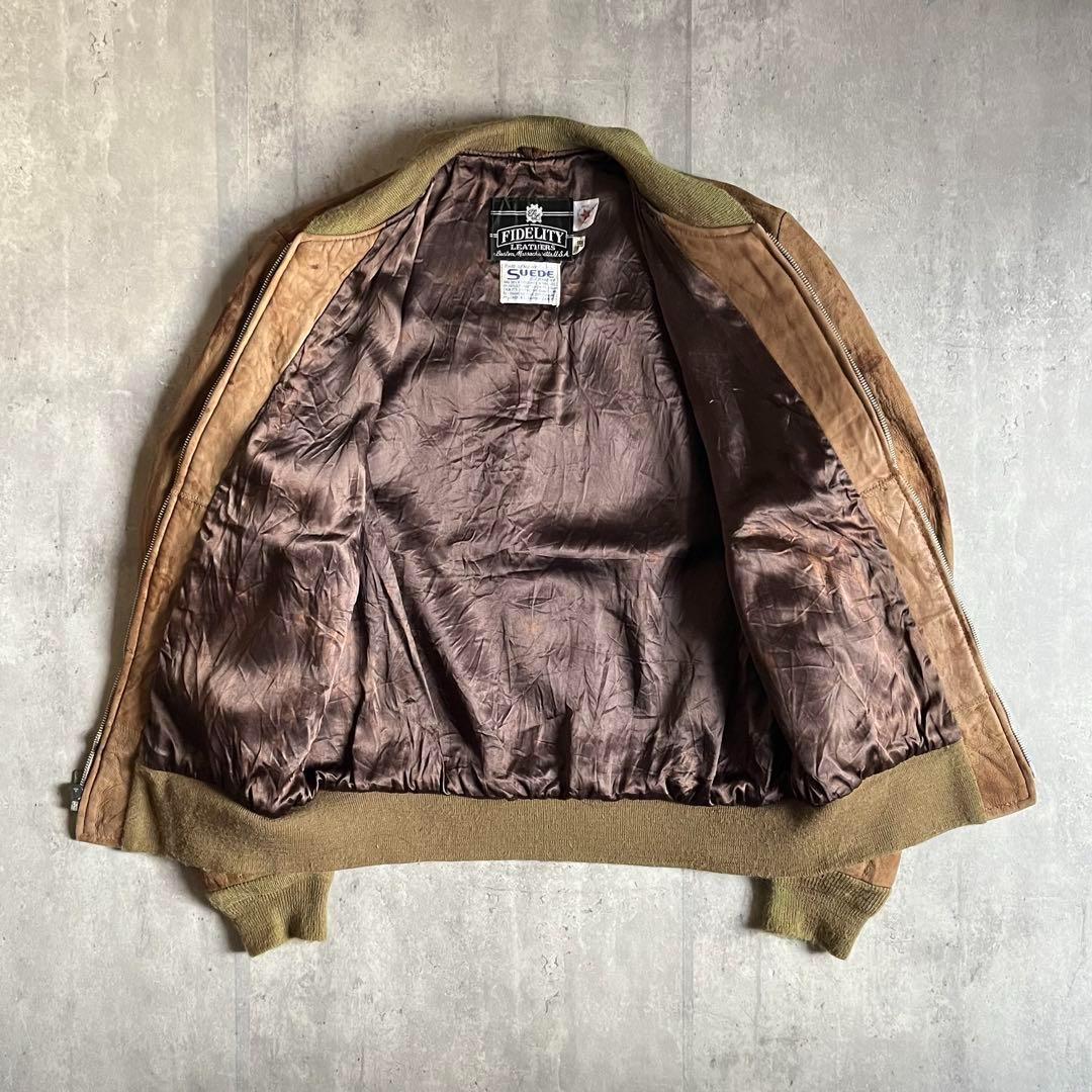 【70s vintage】リブレザージャケット　ヌバック　本革　短丈 usa製