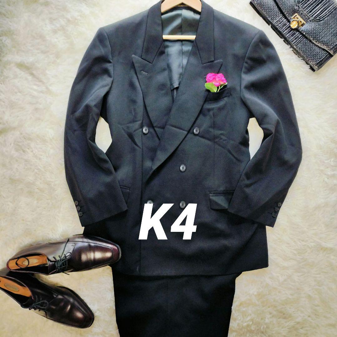 極美品 オールシーズン 礼服 喪服 ブラックフォーマル K4 スーツ 6ボタン