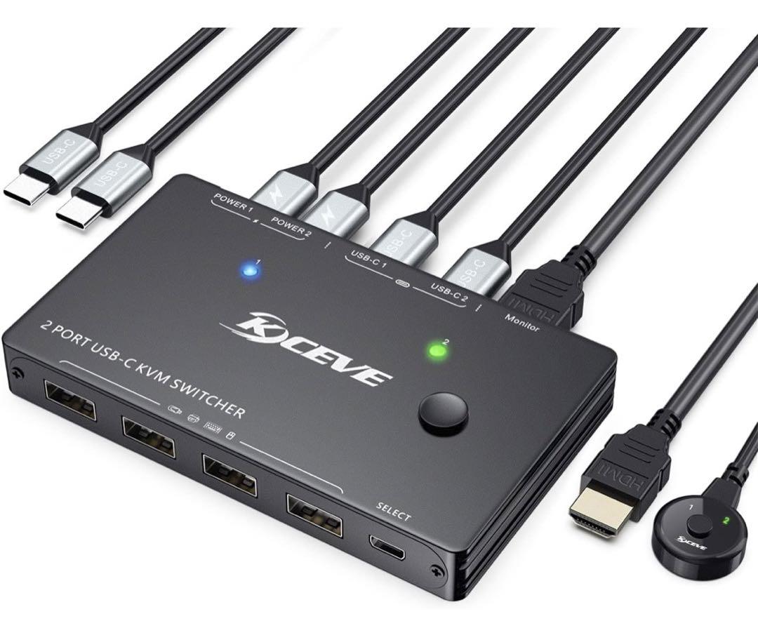 【KCEVE】USB-C KVM切替器 2入力1出力 Type-C分配器・切替器