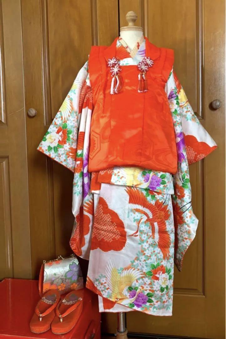 七五三　3歳女の子お支度　正絹手縫のお着物と被布のセット　5歳7歳もok