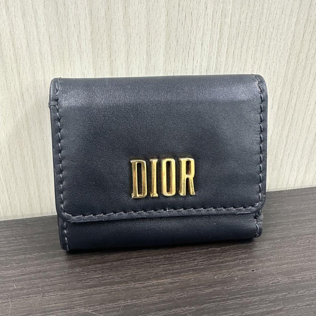 クリスチャンディオール コンパクトウォレット ゴールドロゴ 三つ折り ミニ財布