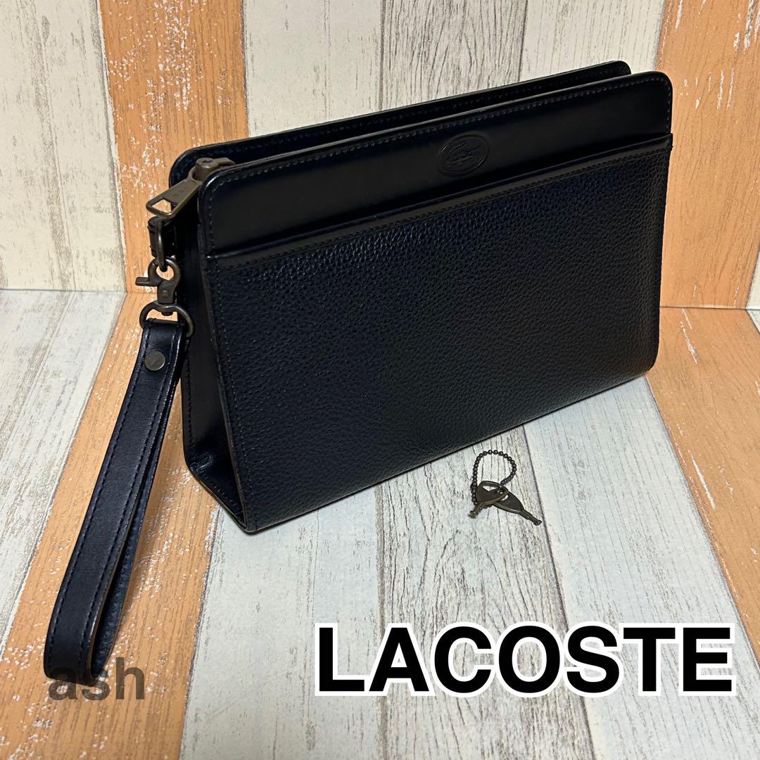 【LACOSTE】ラコステ　クラッチバッグ　セカンドバッグ　レザー　ブラック　鍵