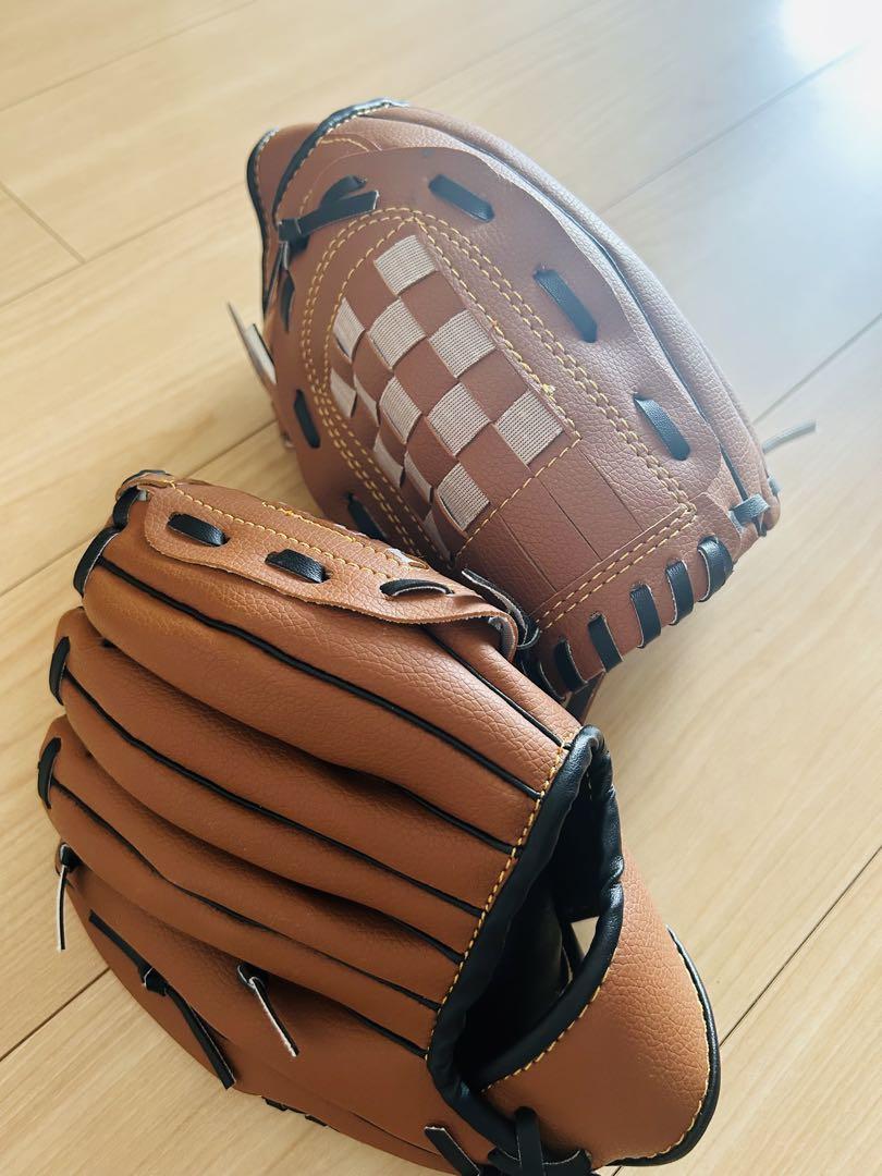 野球グローブ ブラウン チェック柄 親子サイズセット