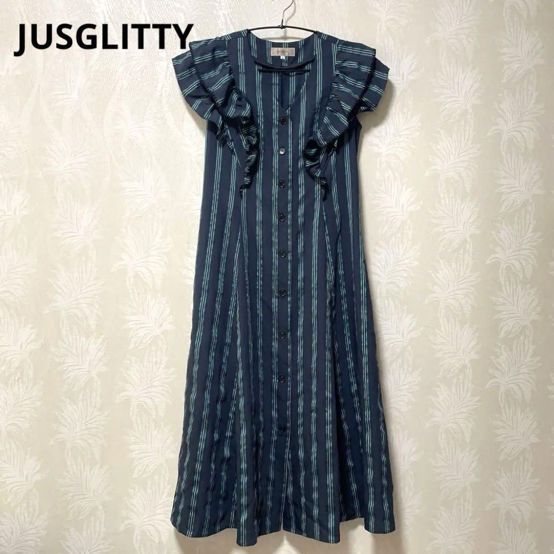 【美品】JUSGLITTY ストライプ ロングワンピース サイズ2