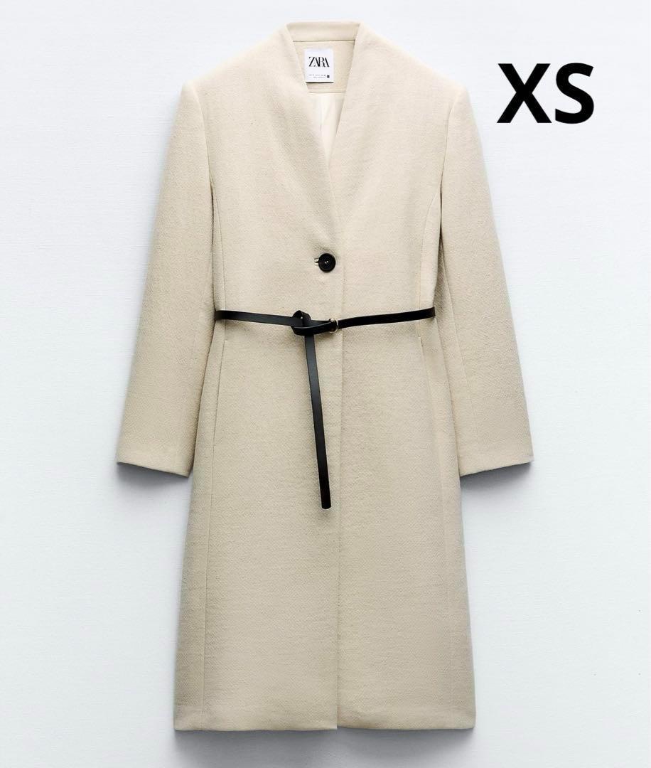 ZARA ザラ レザーベルト ウールブレンドコート