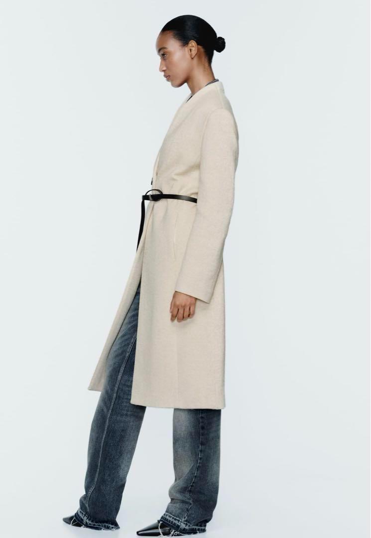 ZARA ザラ レザーベルト ウールブレンドコート
