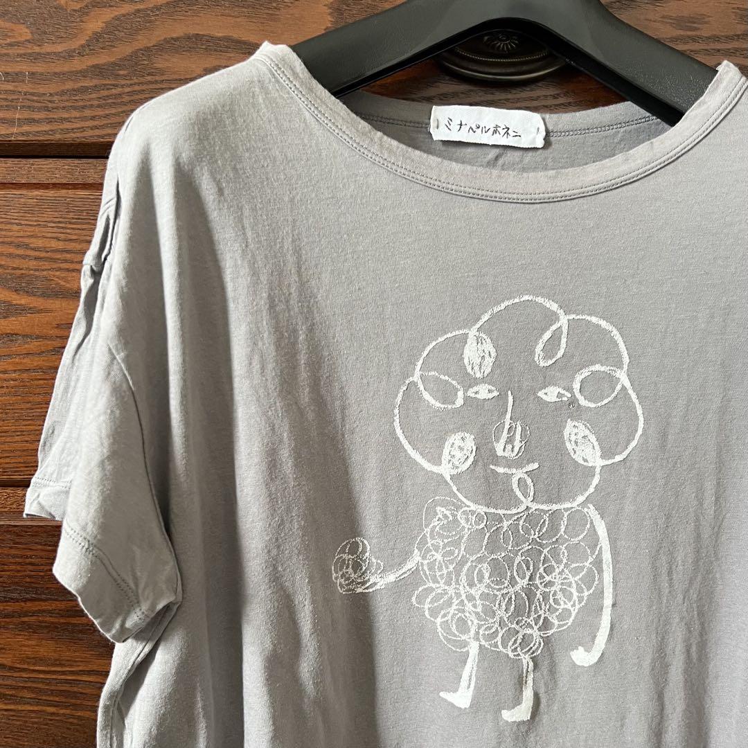 minä perhonen ミナペルホネン グレー Tシャツ ミナペルホネン グレー 半袖Tシャツ イラスト入り S〜Mサイズ