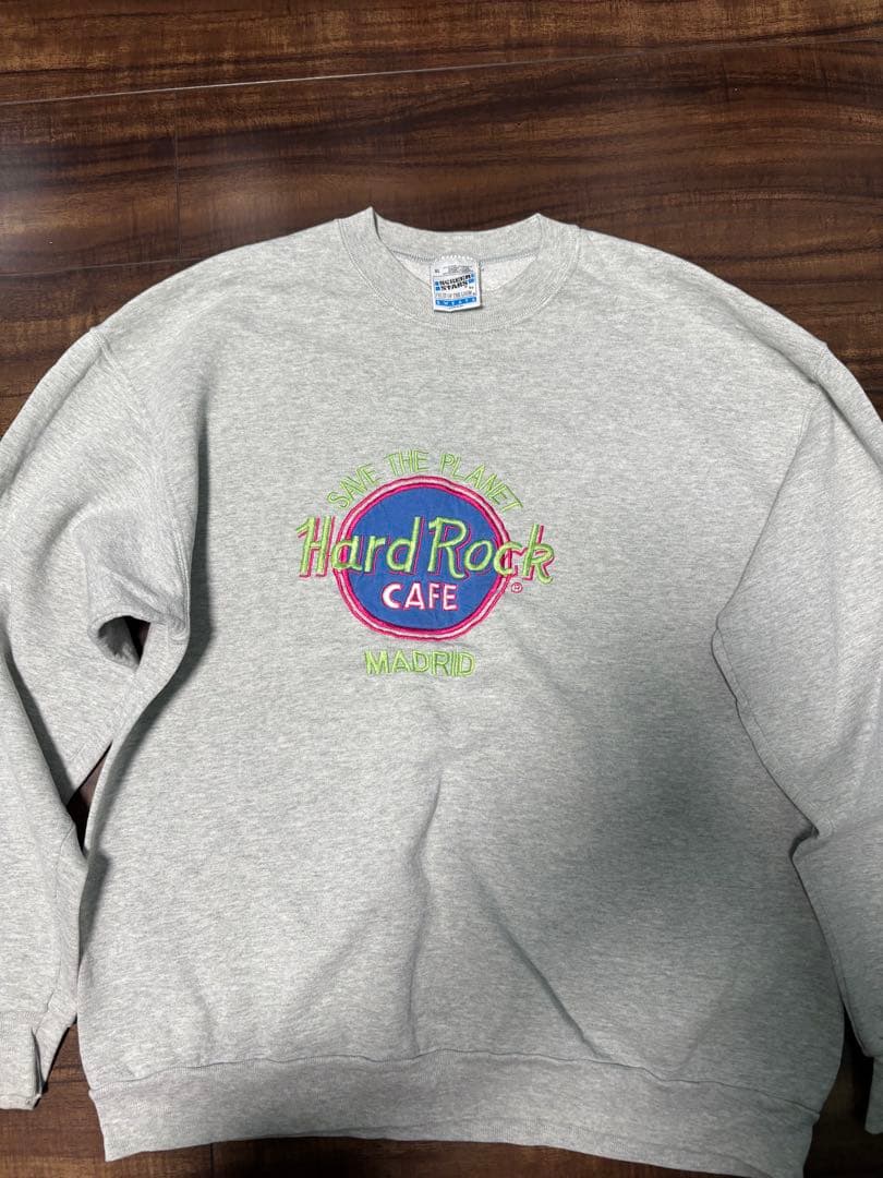 90s ハードロックカフェ スウェット XL ネオン ライトグレーXL LL ROCK HARD