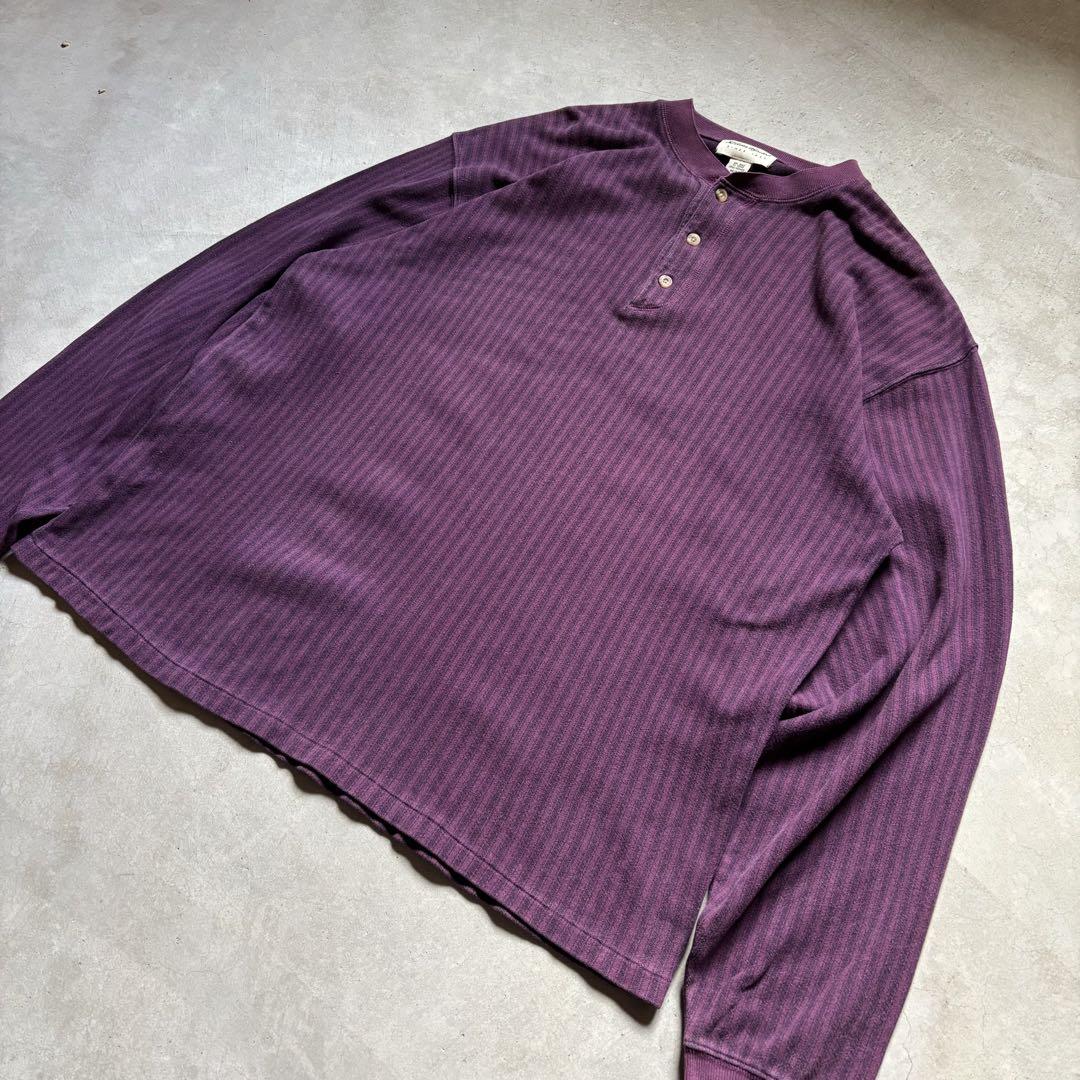 Eddie Bauer　ヘンリーネックボーダーロングTシャツ　エディーバウワー