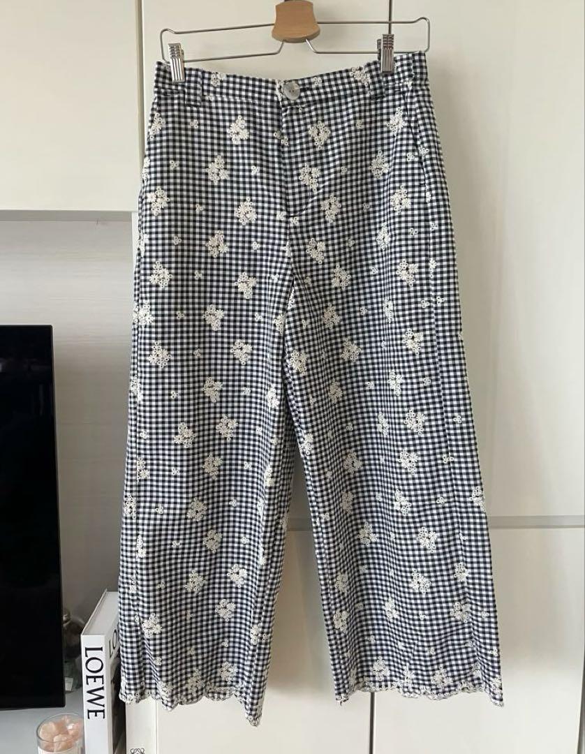 ZARA ギンガムチェック柄カットワーク刺繍入りキュロットパンツ ☆新品☆ ZARA ギンガムチェック柄カットワーク刺繍入り