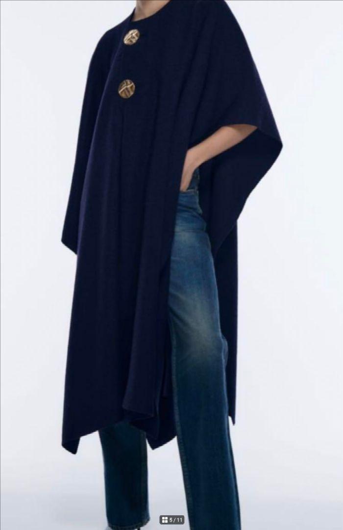 タグ付き未使用】ザラ ZARA 金ボタン ケープ ポンチョ アシメ 変形