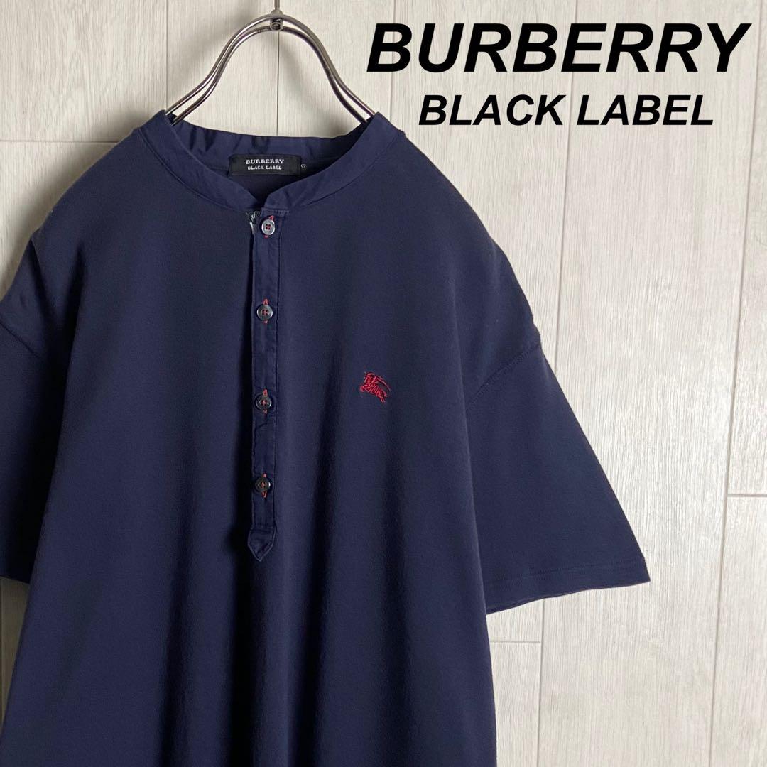 バーバリーブラックレーベル 刺繍ロゴ ノバチェック ヘンリーネック 半袖Tシャツ