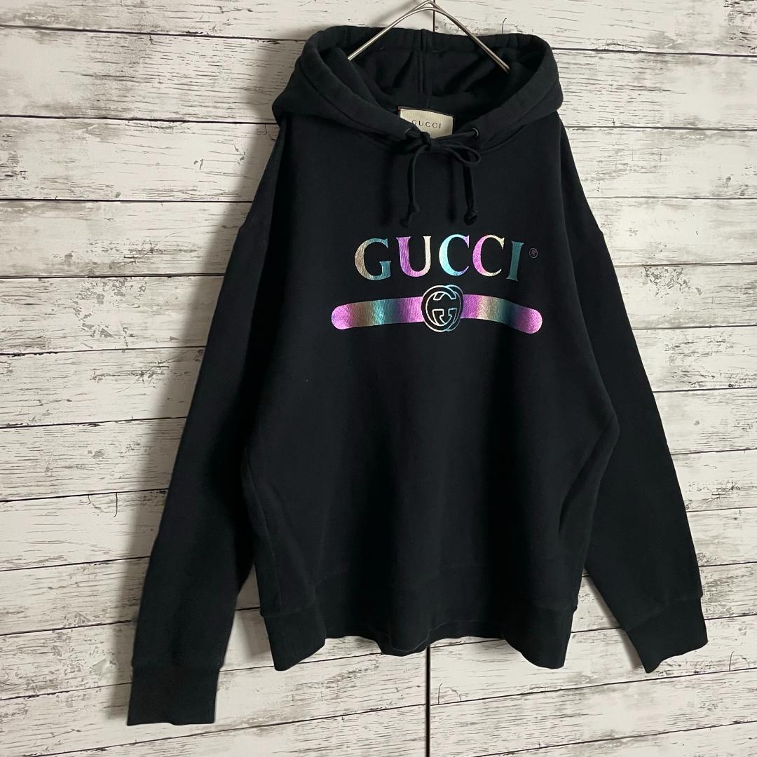【人気デザイン】 グッチ GUCCI レインボー ビッグロゴ パーカー 入手困難