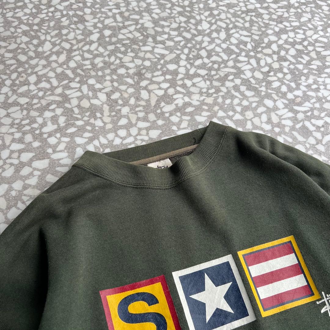 【白タグ、国旗ボックスロゴ】オールドステューシー古着スウェット翠ビンテージM位