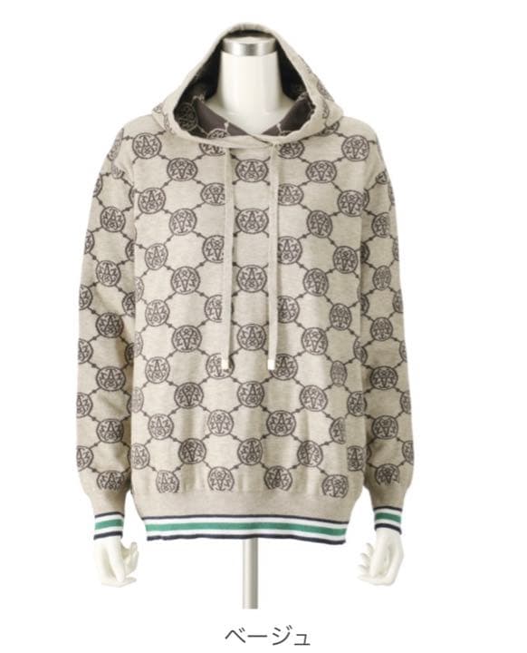 アンコキーヌ コアスパンヤーンモノグラムフードニットパーカー