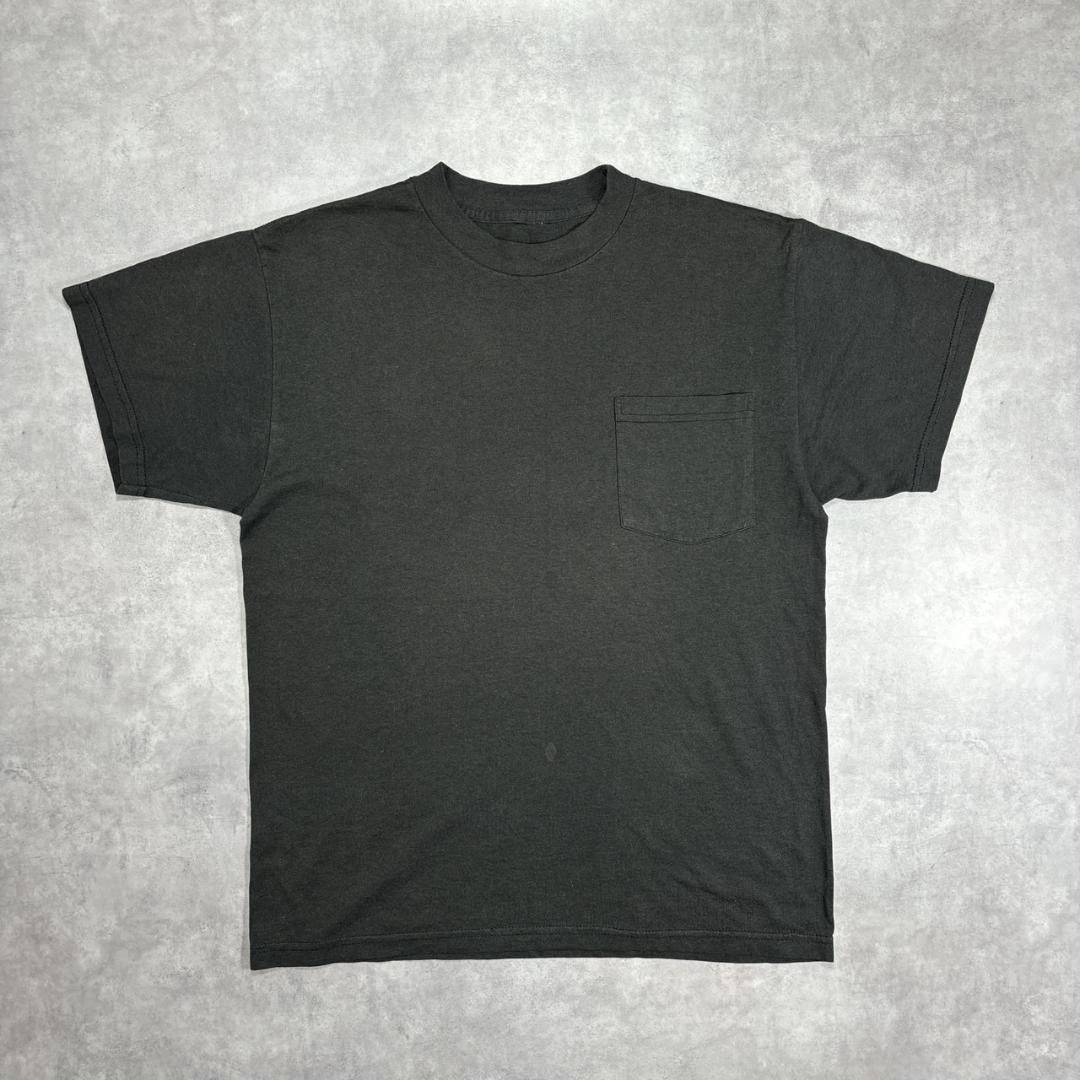 90s-00s ブラック無地ポケットTシャツ XLサイズ相当 ポケT USA製？