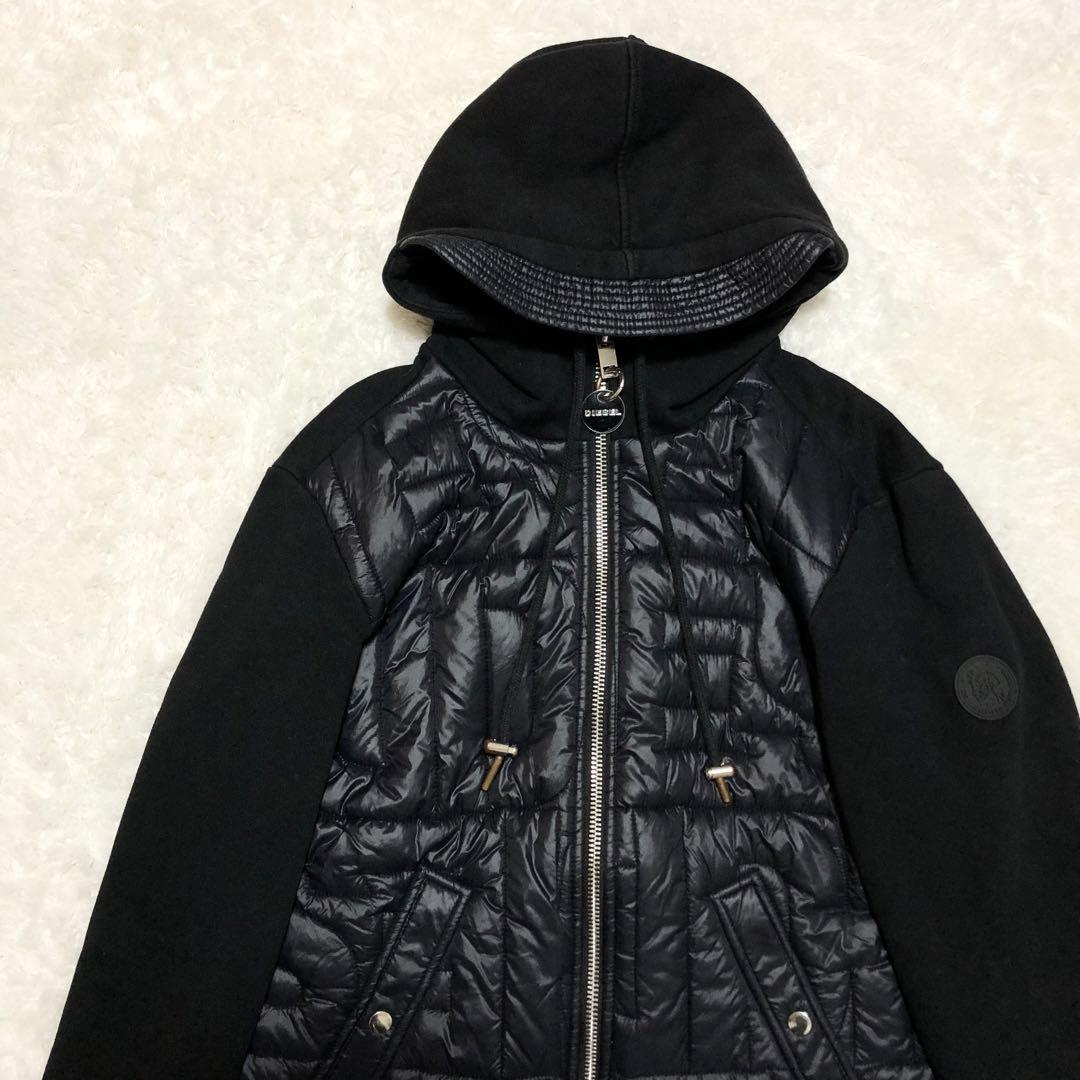 ディーゼル　切り替え　ジップアップ　パーカー　中綿入り　ロゴデザイン　Lサイズ