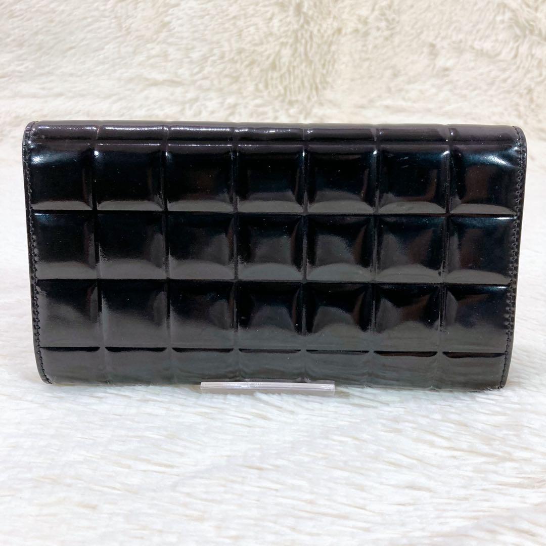 【美品】CHANEL シャネル チョコバー パテントレザー 二つ折り 長財布