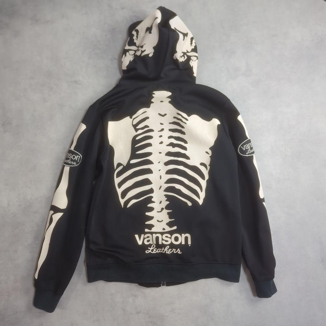 VANSON スカル ボーン 骨 ジップアップ パーカー ブラック S