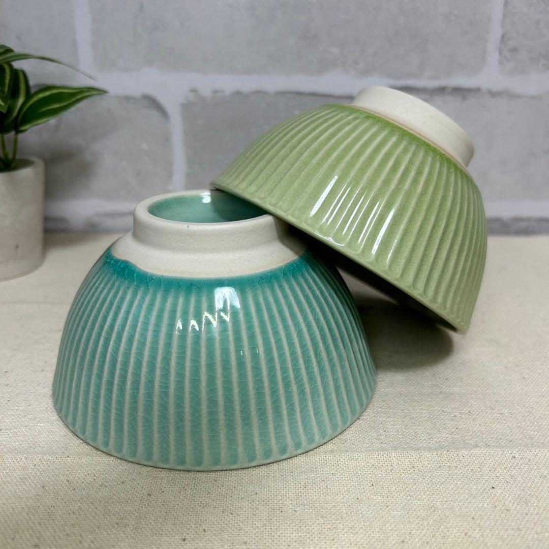 【新品・限定品】美濃焼茶碗2個セットまとめ売りグリーンエメラルド